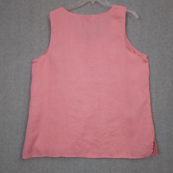 J Jill  | Women’s Linen Sleeveless Blouse Tank Pink Eyelet Embroidered | Size XL - Picture 5 of 6